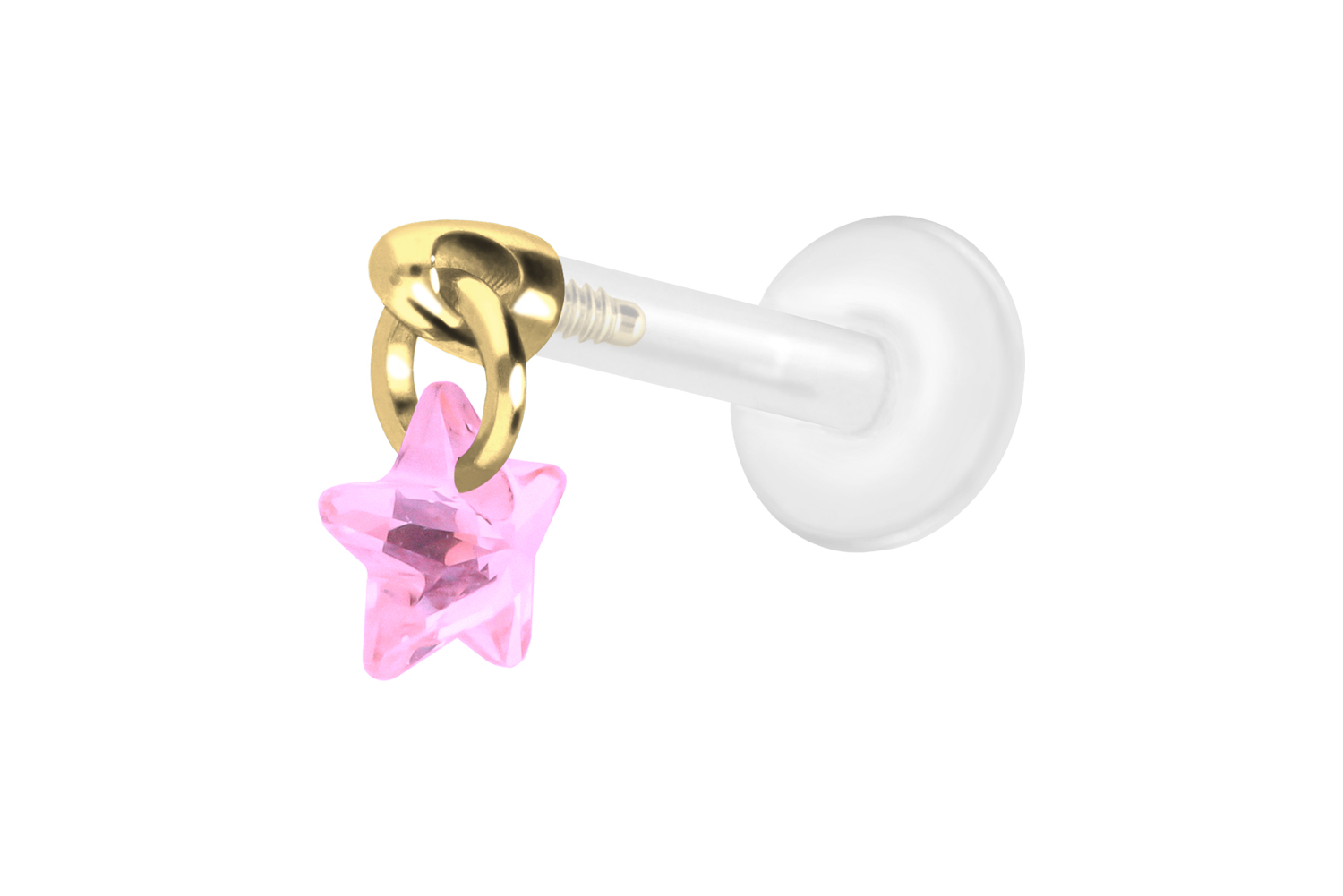 PTFE Labret Piercing mit Innengewinde + Titan-Aufsatz KRISTALLSTERN